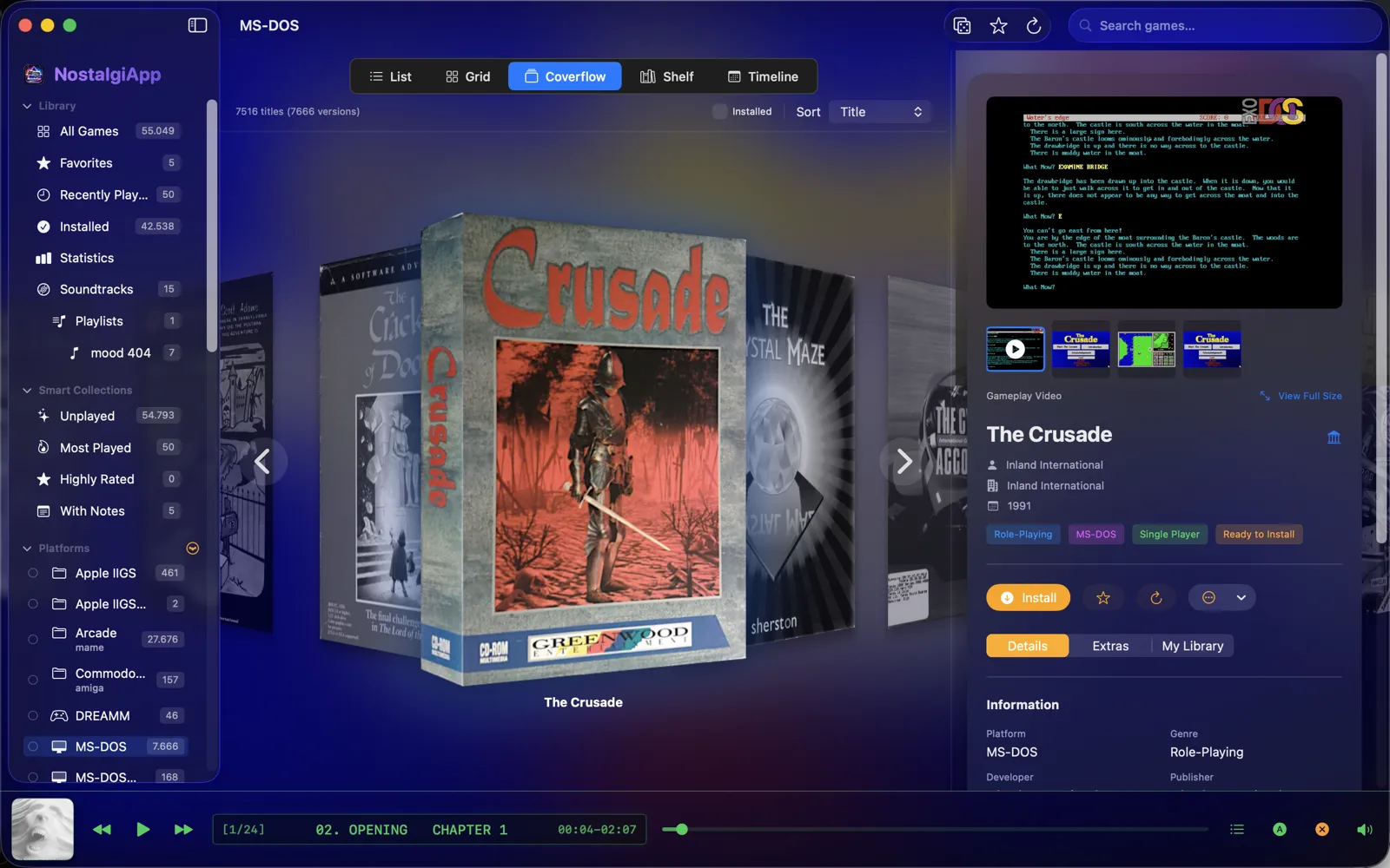 Retro game launcher mac coverflow box-art browser in NostalgiApp — the launchbox mac alternative