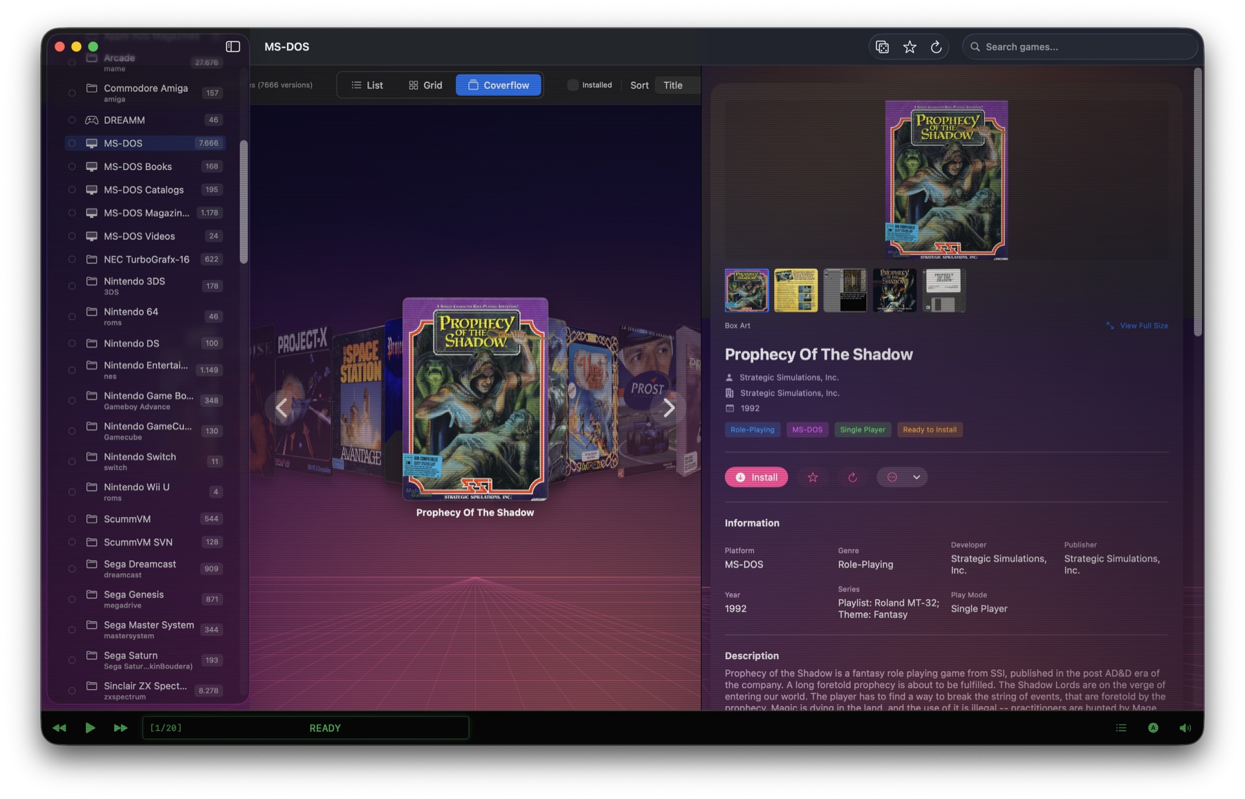 Synthwave '84 theme in Coverflow view